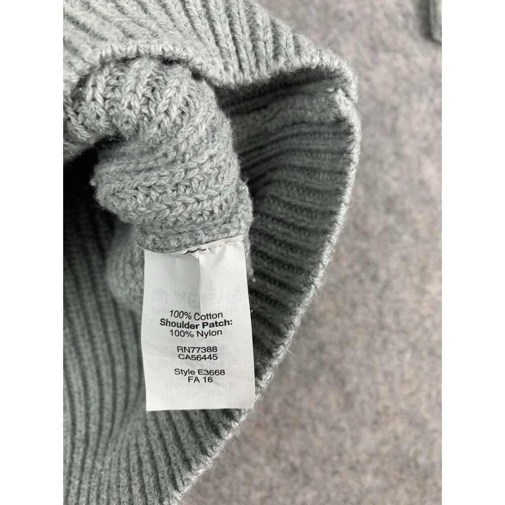 J Crew Chunky Ribbed Knit Crewneck Sweater Gray Mens Large Suede Patch Woodsman